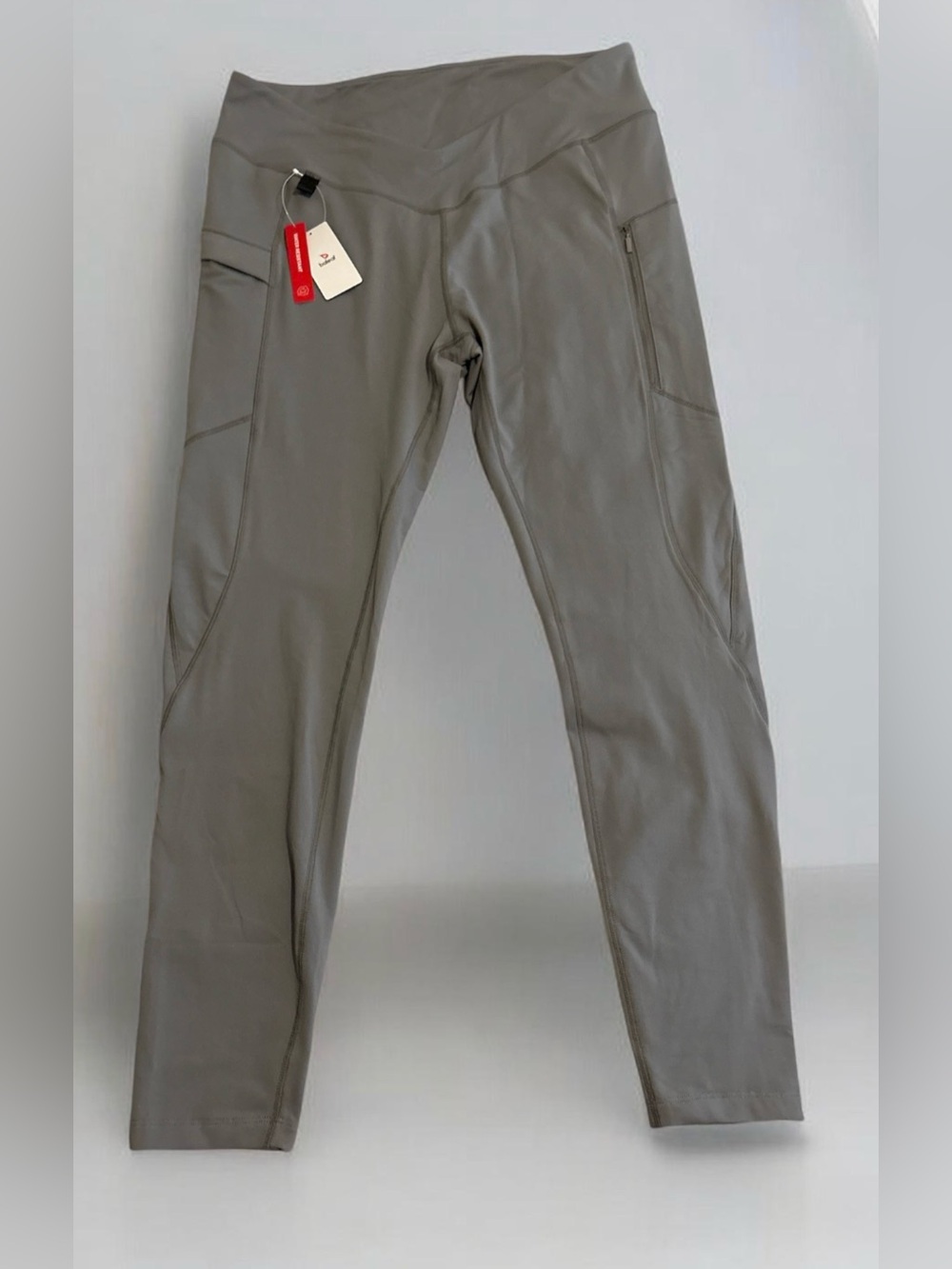 Baleaf Light Gray High-Rise Performance Leggings with Pockets